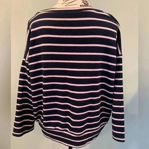 Jane and Delancey Navy Blue and Pink Striped Pullover Sweatshirt Women’s Large - Picture 2 of 8